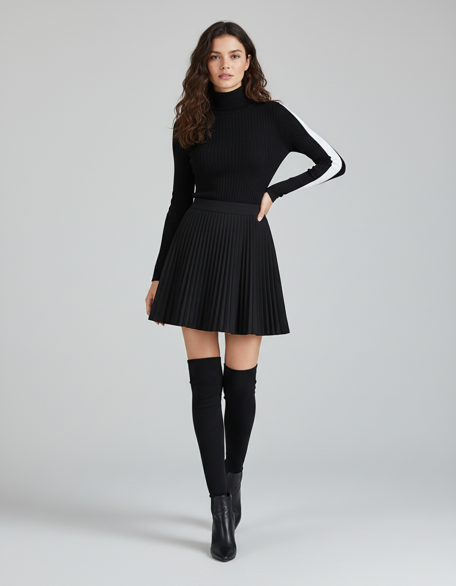 Jupe Plissée Noire Taille Haute Chic raffinée
