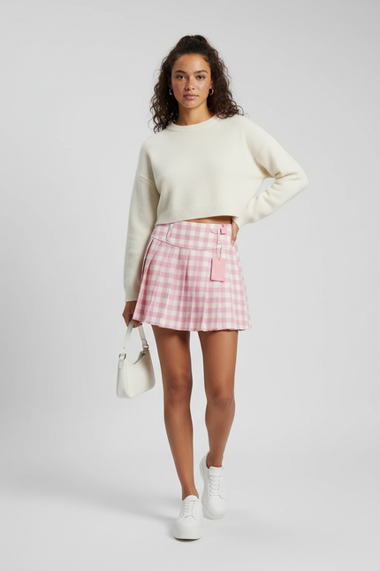 Jupe Plissée rose écossais chic