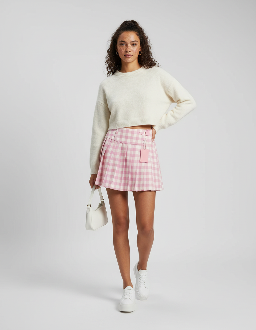 Jupe Plissée rose écossais chic