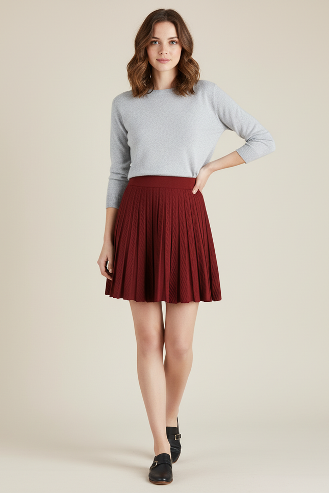Jupe Plissée Rouge Bordeaux Courte Élégante