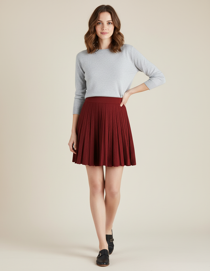 Jupe Plissée Rouge Bordeaux Courte Élégante