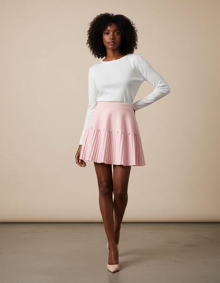 Jupe Plissée rose pâle perles chic