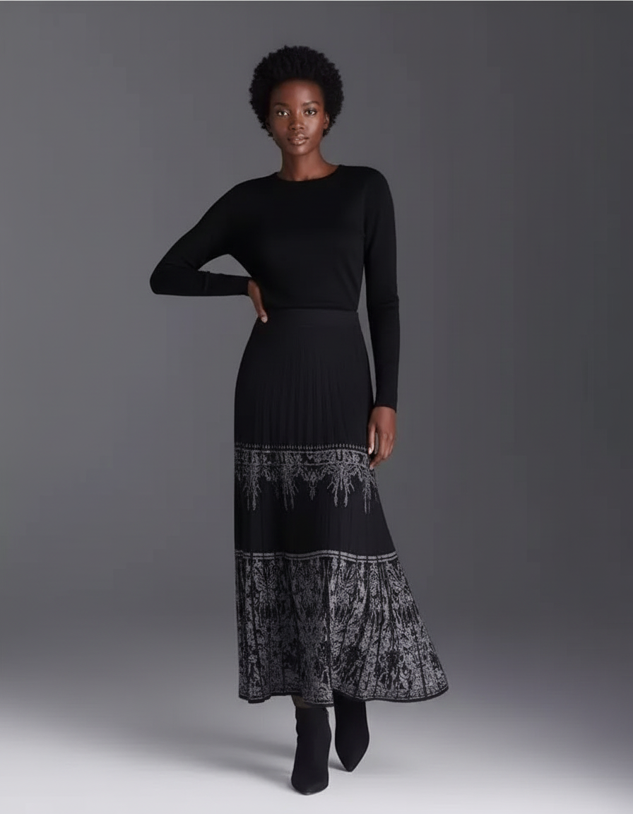 Jupe Plissée noire motifs élégante
