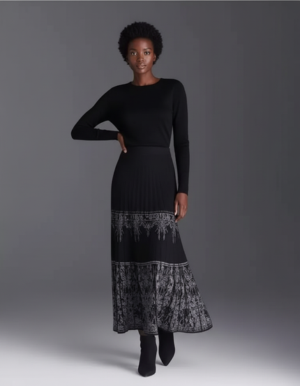 Jupe Plissée noire motifs élégante