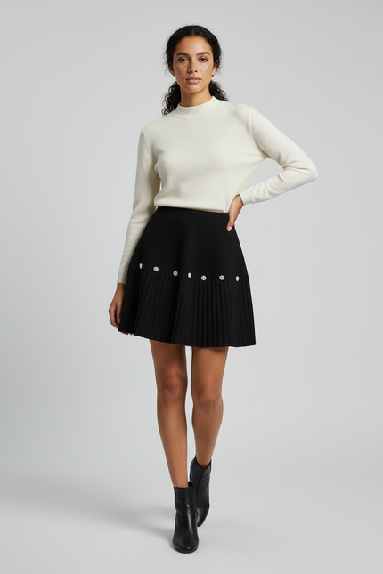 Jupe Plissée noire à perles chic