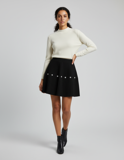 Jupe Plissée noire à perles chic
