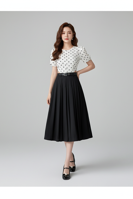 Jupe Plissée noire midi chic