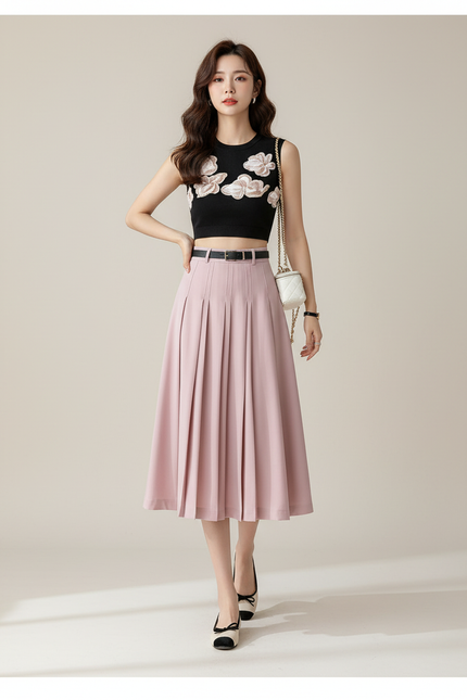 Jupe Plissée rose taille haute élégante