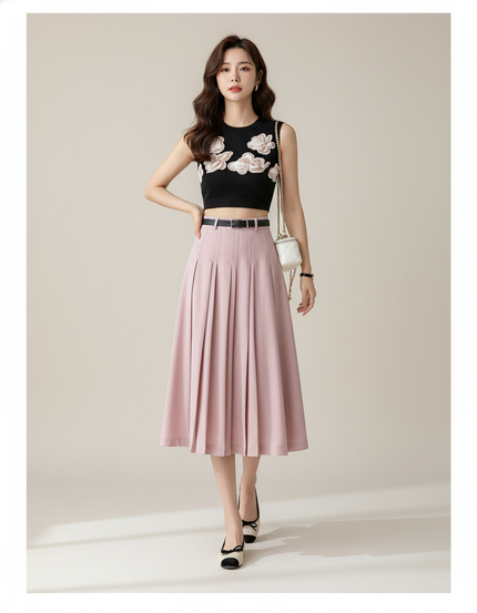 Jupe Plissée rose taille haute élégante