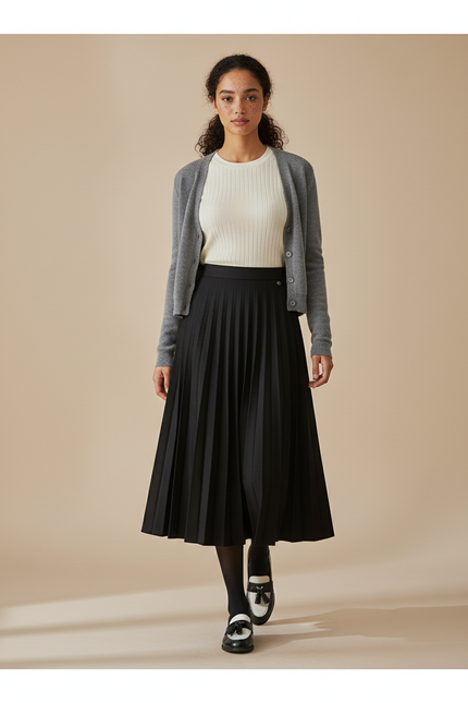 Jupe Plissée Noire Longue Chic