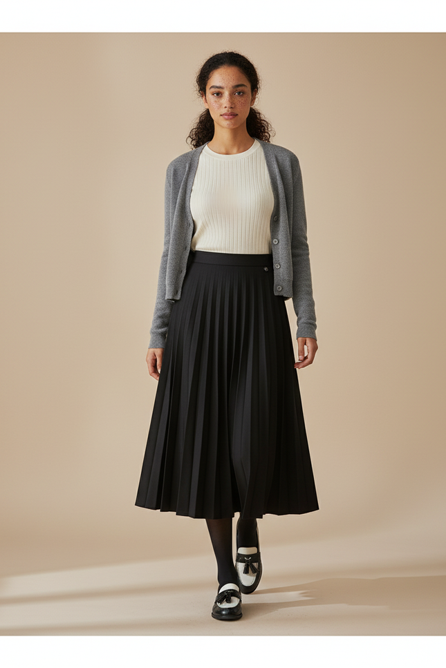Jupe Plissée Noire Longue Chic
