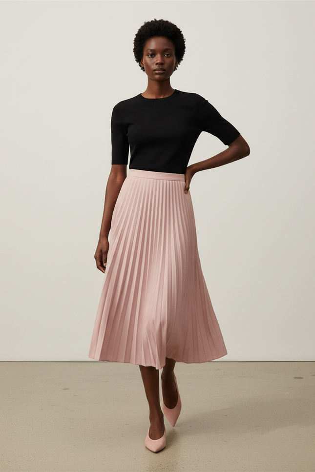 Jupe Plissée Rose Longue Élégante