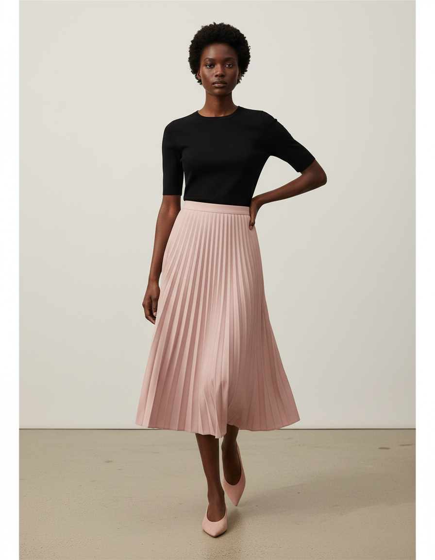 Jupe Plissée Rose Longue Élégante