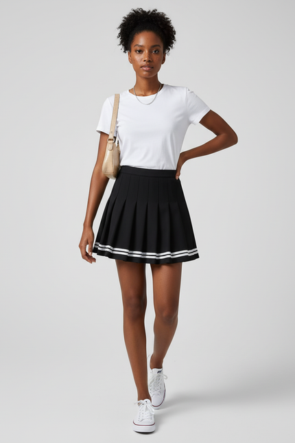 Jupe Plissée noire rayée chic