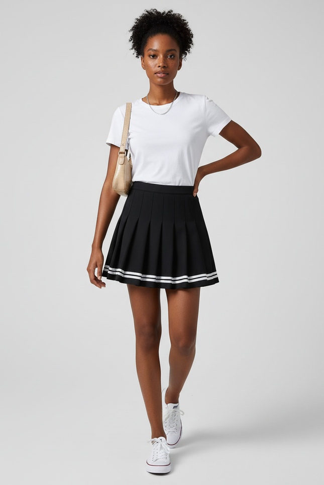 Jupe Plissée noire rayée chic