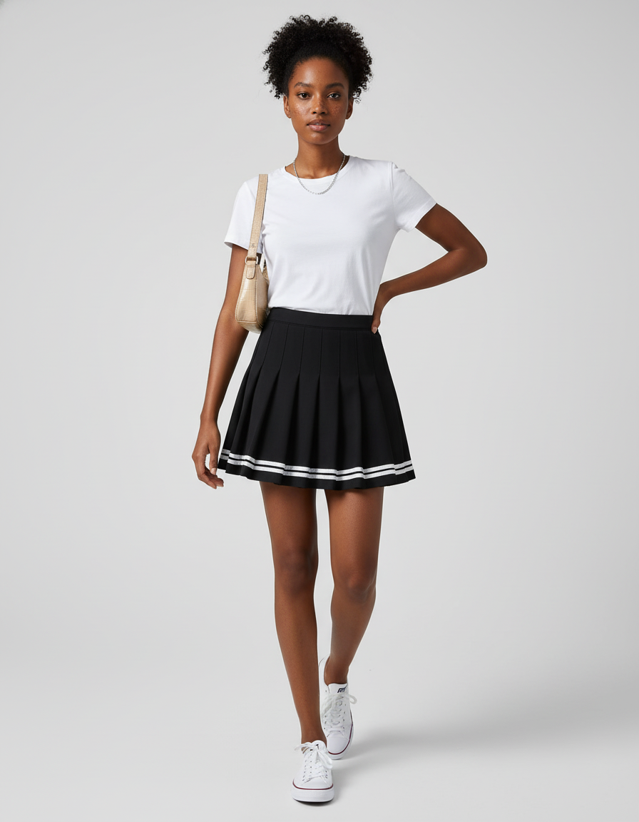 Jupe Plissée noire rayée chic