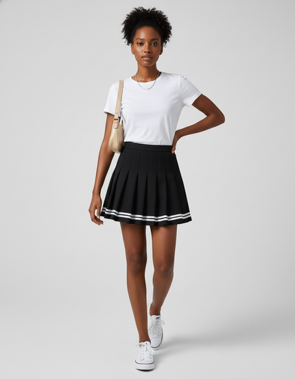 Jupe Plissée noire rayée chic