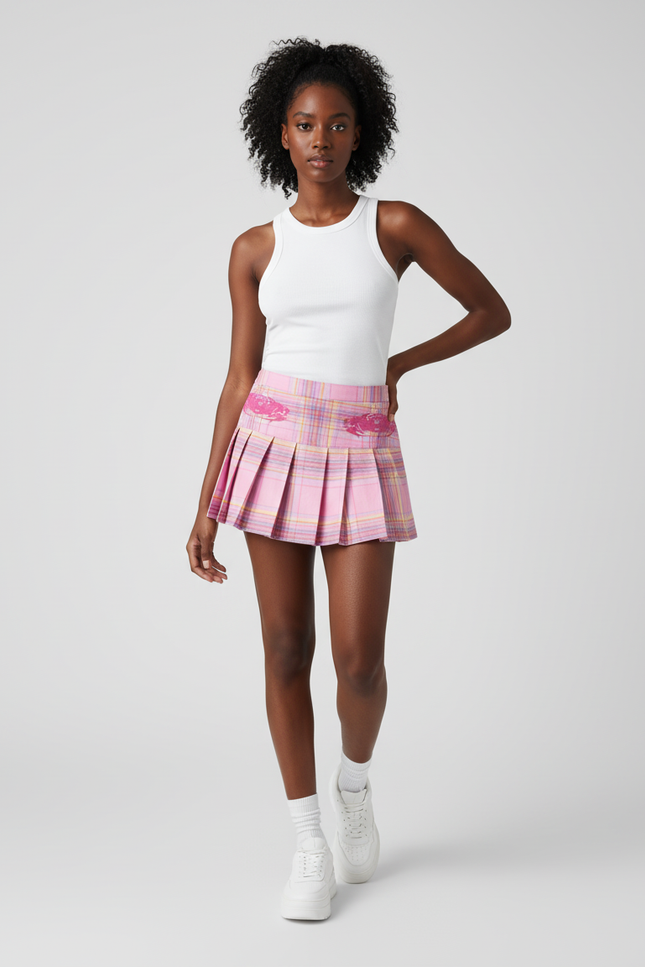 Jupe Plissée rose à carreaux mignonne