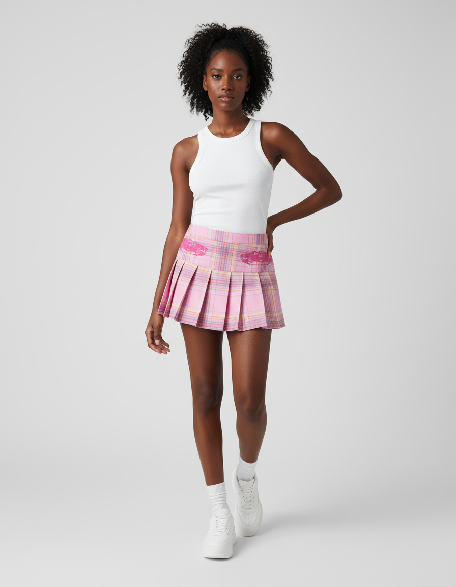 Jupe Plissée rose à carreaux mignonne