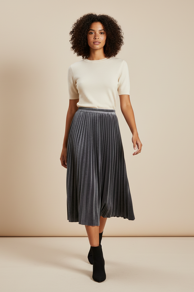 Jupe Plissée velours gris élégante