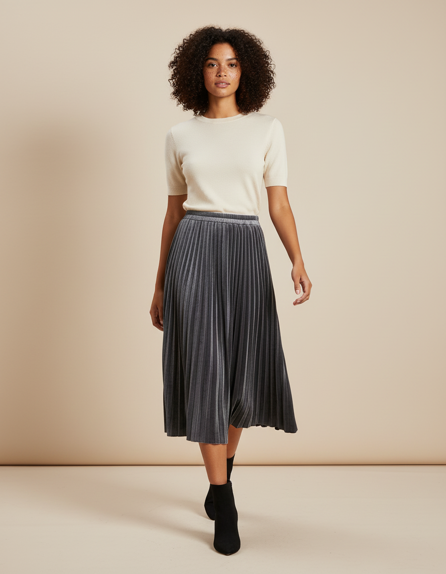 Jupe Plissée velours gris élégante