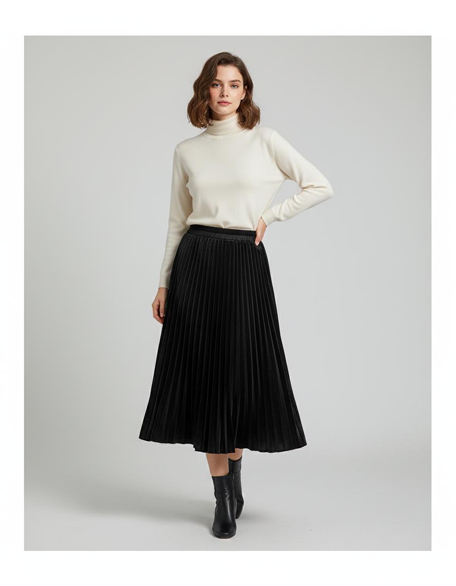 Jupe Plissée noire velours élégante