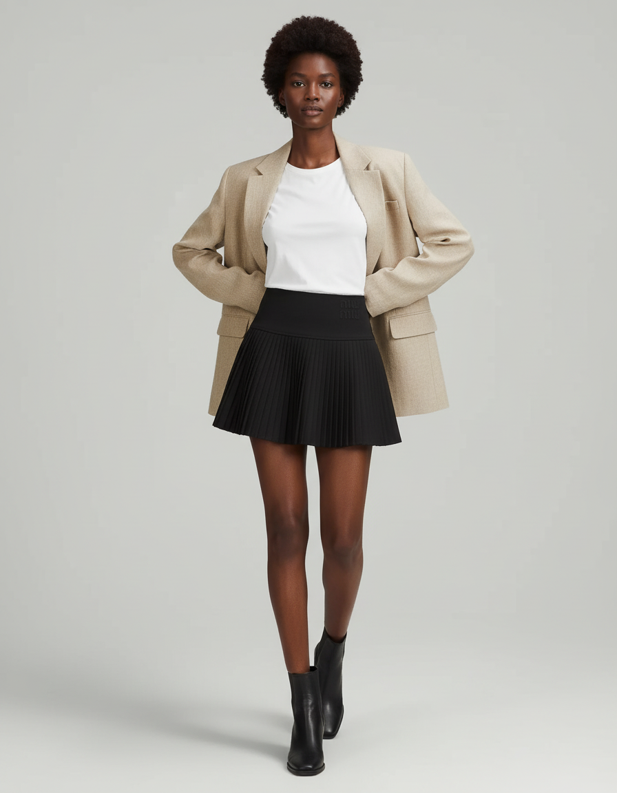 Jupe Plissée noire taille haute chic tendance urbaine