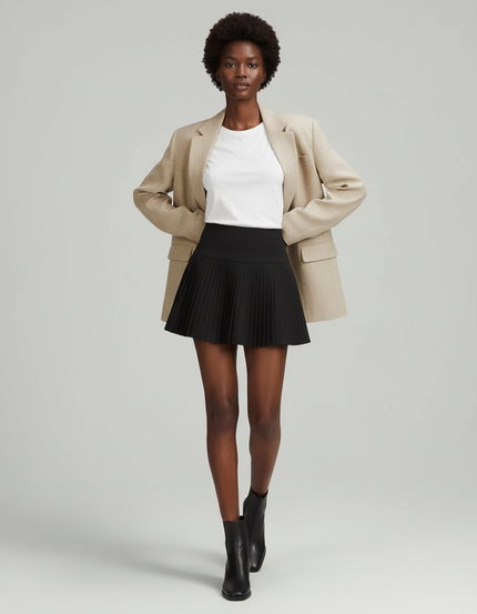 Jupe Plissée noire taille haute chic tendance urbaine