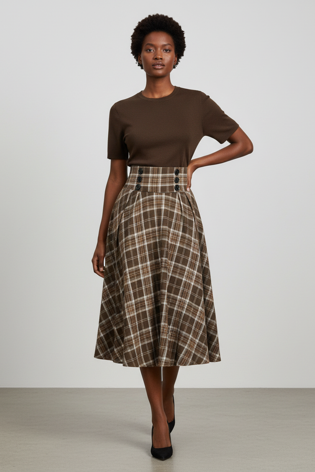 Jupe Plissée carreaux taille haute fluide