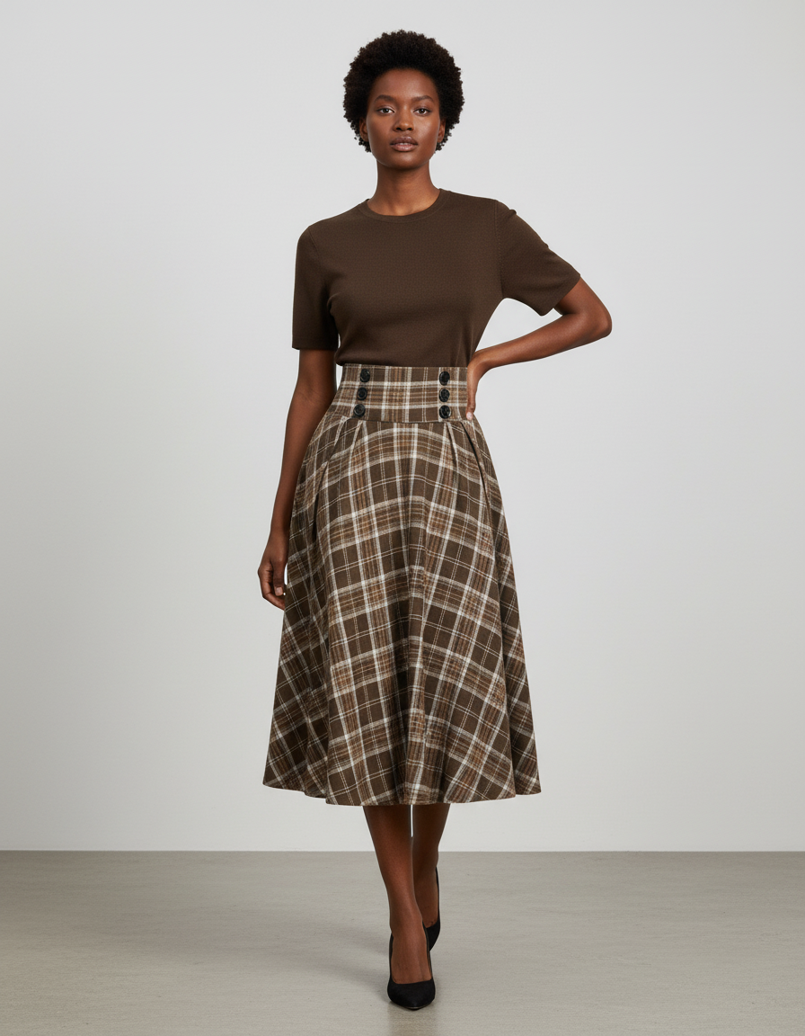 Jupe Plissée carreaux taille haute fluide