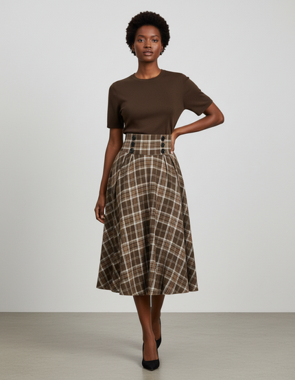 Jupe Plissée carreaux taille haute fluide