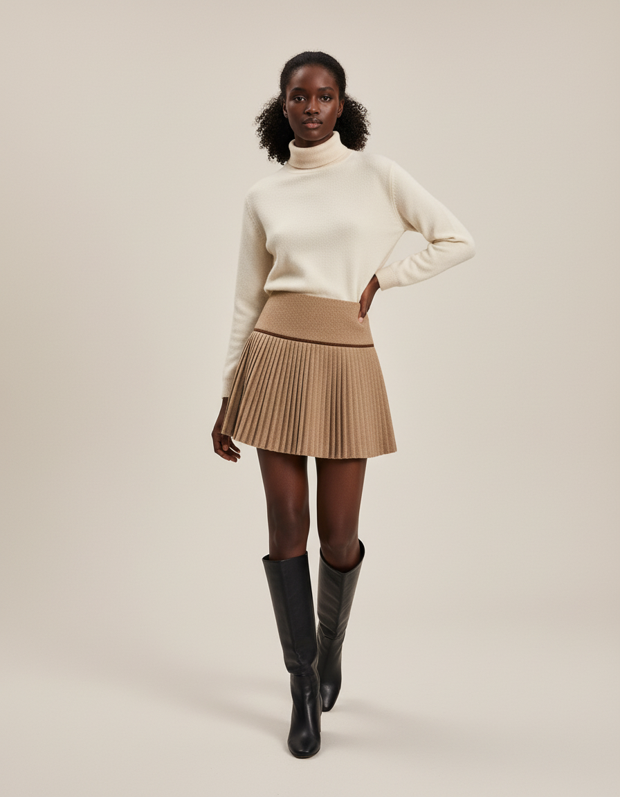 Jupe Plissée mini camel chic