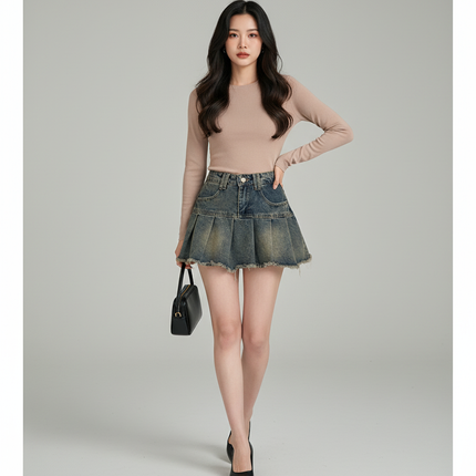 Collection image for: Jupe En Jean Plissée