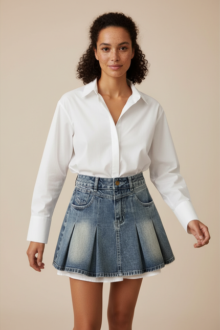 Jupe Plissée denim mini rétro