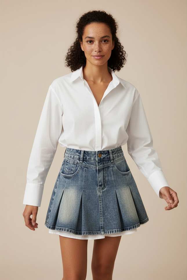 Jupe Plissée denim mini rétro