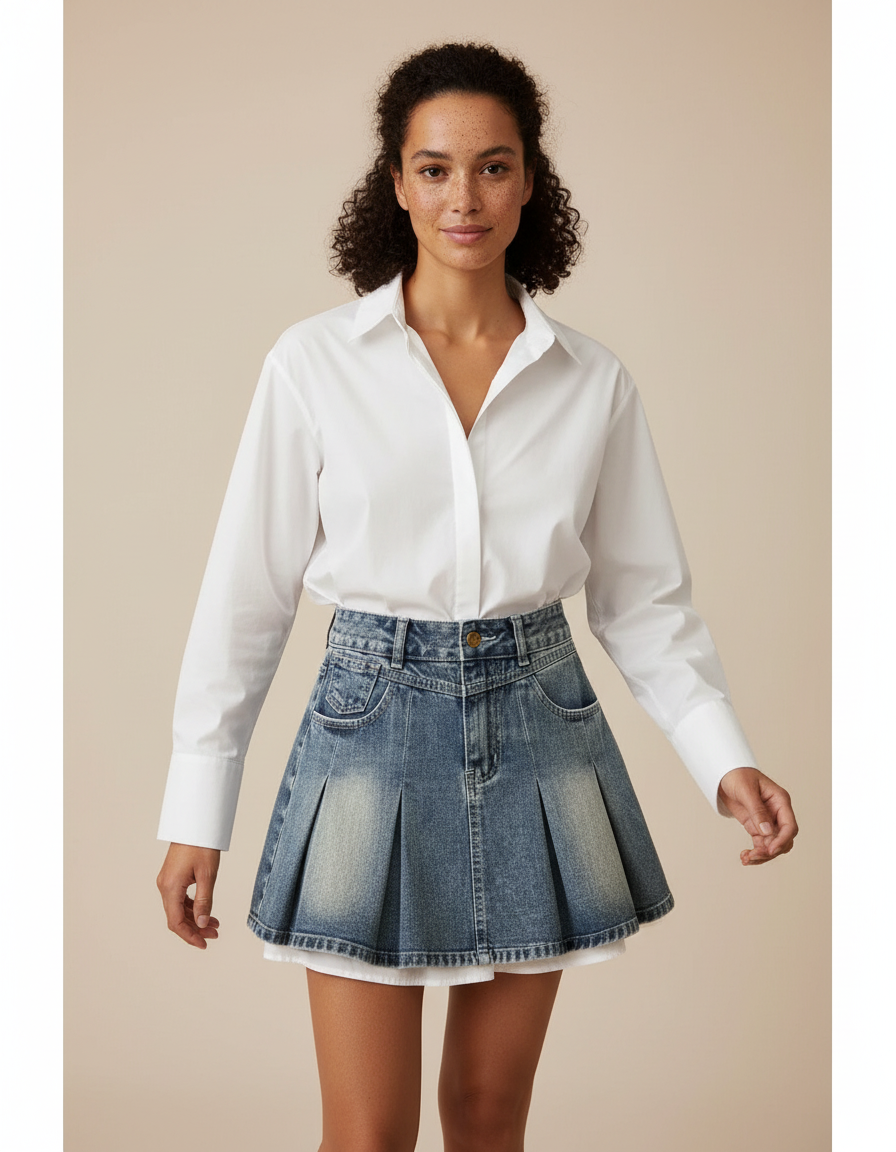 Jupe Plissée denim mini rétro