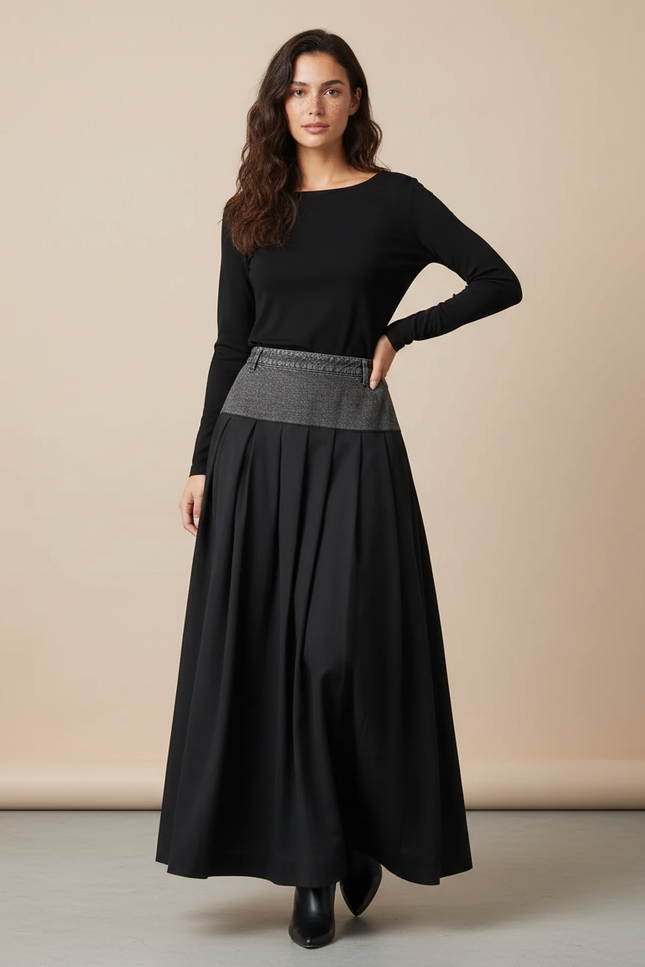 Jupe Plissée noire patchwork chic