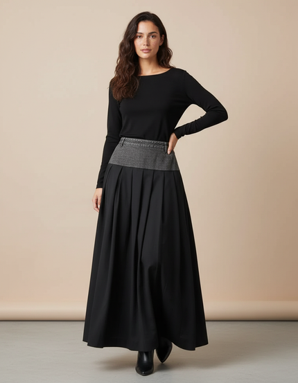 Jupe Plissée noire patchwork chic