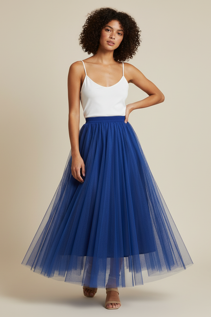 Jupe Plissée Tulle Bleue Midi