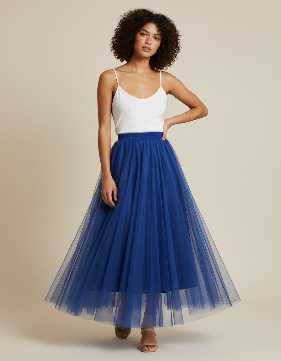 Jupe Plissée Tulle Bleue Midi