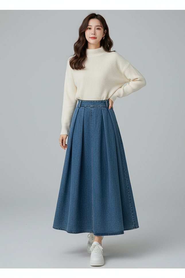 Jupe Plissée Bleue Denim Élégante