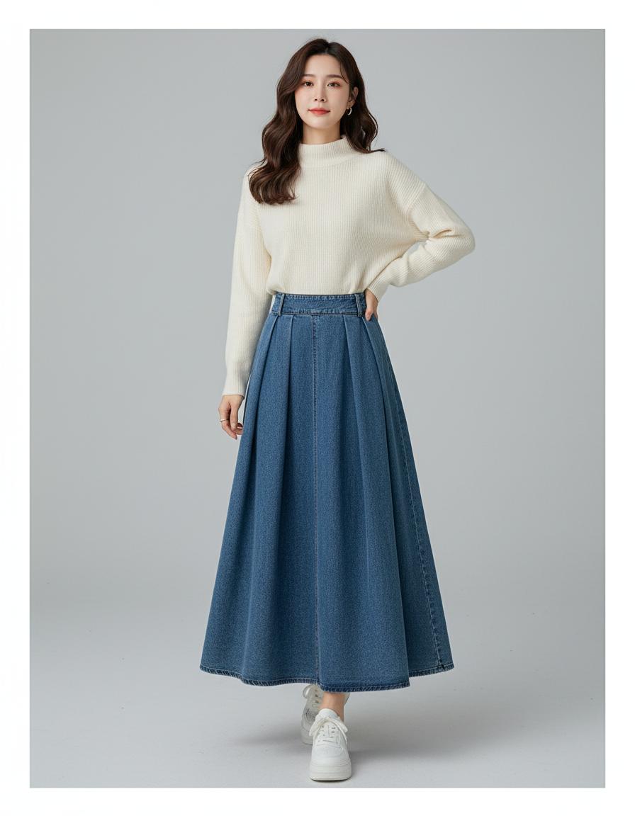 Jupe Plissée Bleue Denim Élégante