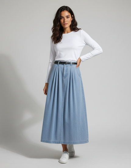 Jupe Plissée denim clair taille haute décontractée