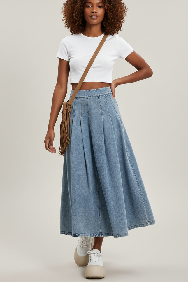 Jupe Plissée denim bleu clair fluide