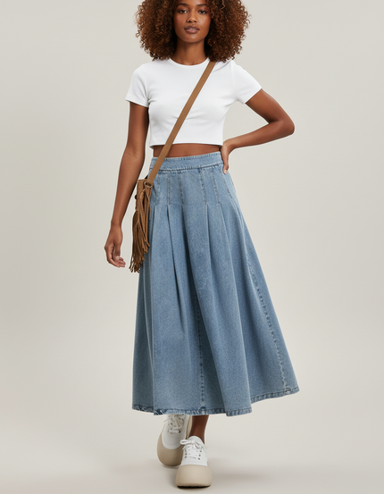Jupe Plissée denim bleu clair fluide