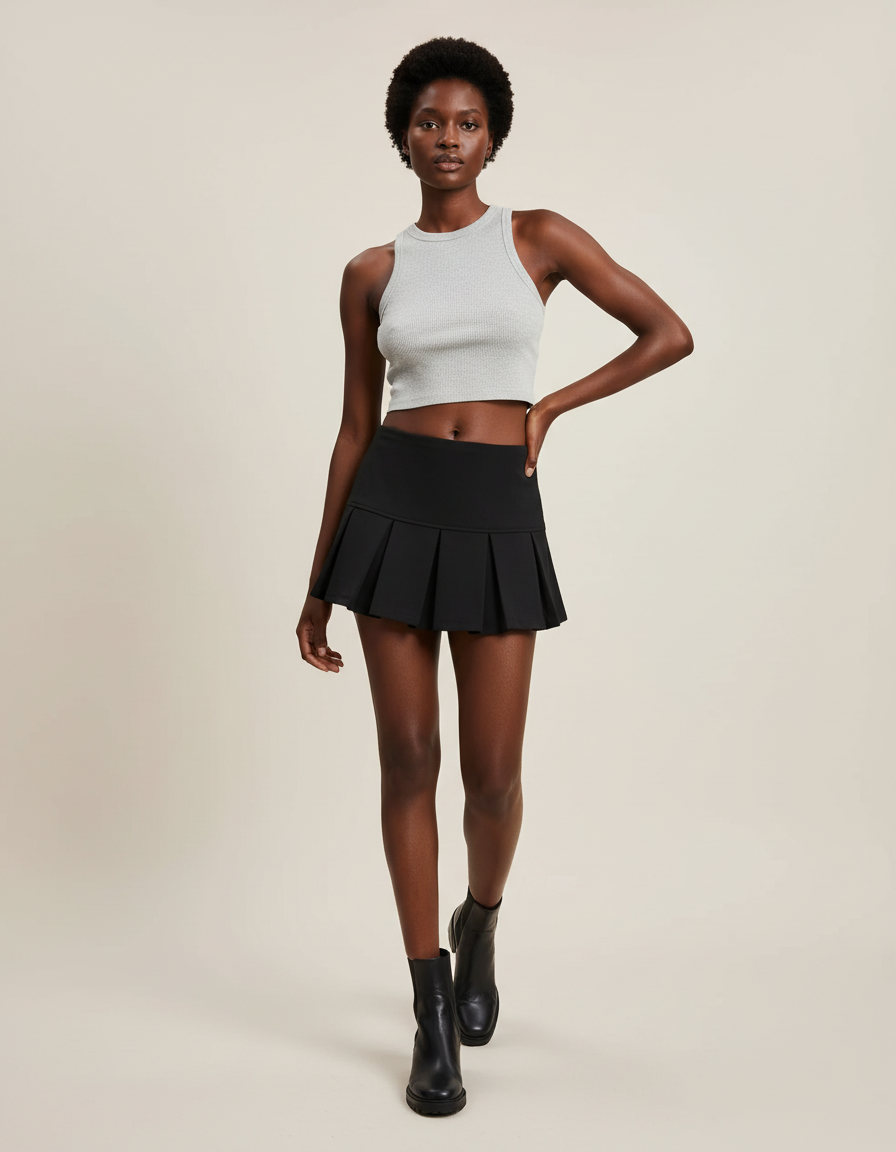 Jupe Plissée noire skater chic