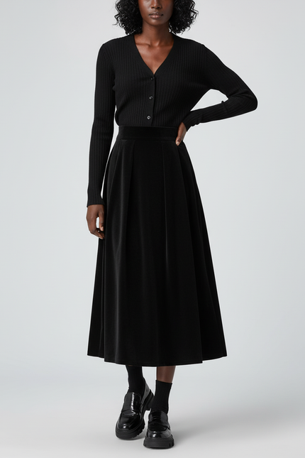 Jupe Plissée Velours Noir Élégante