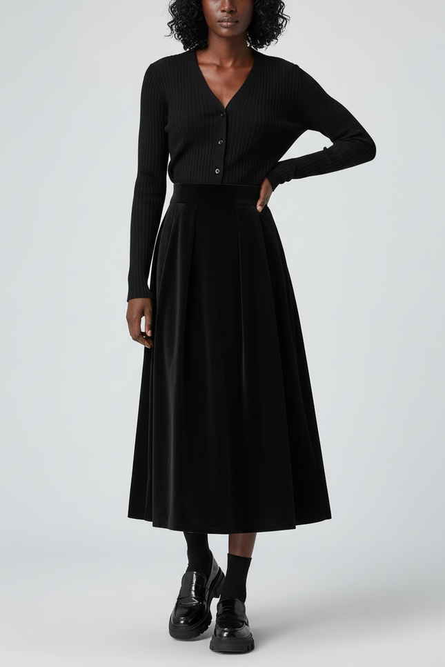 Jupe Plissée Velours Noir Élégante