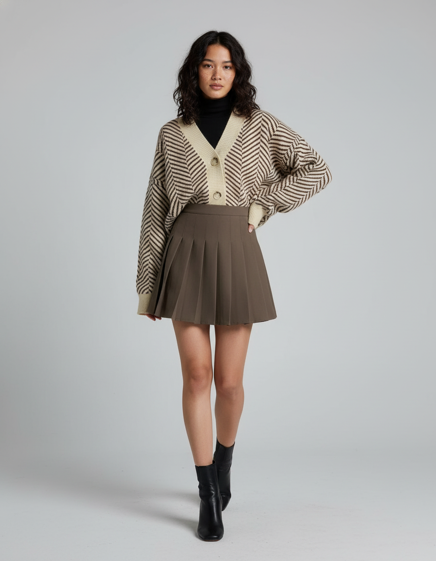 Jupe Plissée marron courte chic