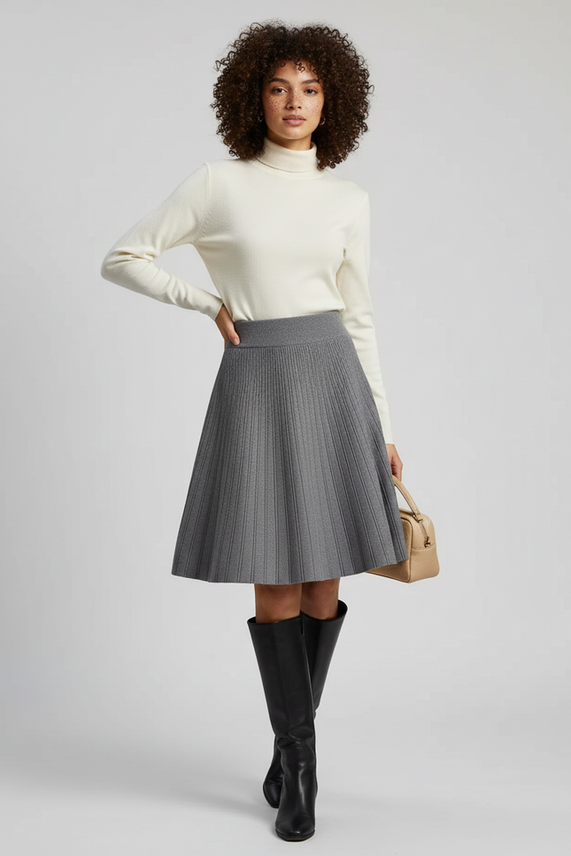 Jupe Plissée maille grise chic